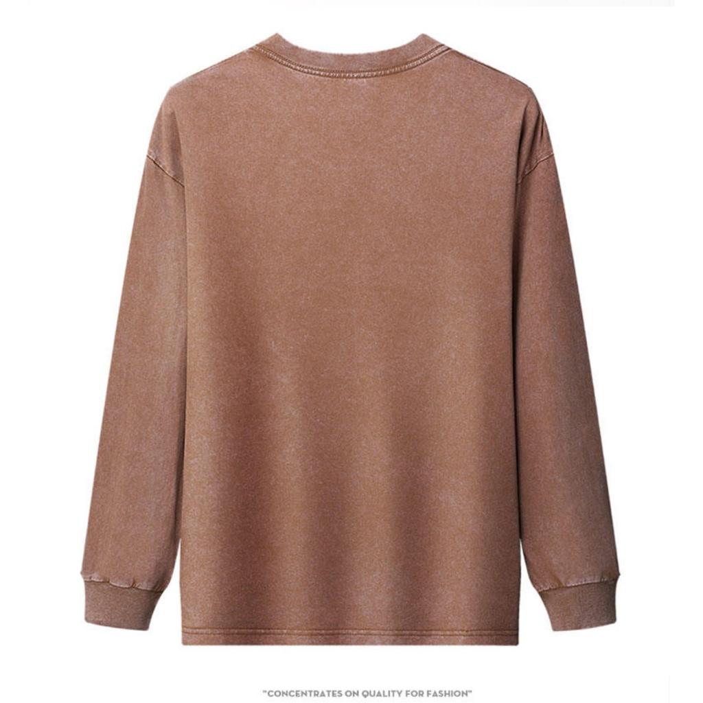 Herrenmode Vintage Acid Washed Tops Langarm Baumwolle T-Shirt Übergroße Streetwear Baggy Tops Herbst Tops