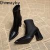 Autumn Winter Pointed Toe Women Thick Heel Ankle Boots Street Style Banquet Party Short Botas Mujer