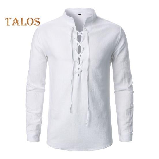 

Весна Осень Мужская Рубашка На Шнуровке Воротник-стойка Длинные Рукава С Запонками Однотонный Свободный Ретро Средневековый Средневековый Средневековый Топ Средней Длины Повседневный Офисный Топ S белый