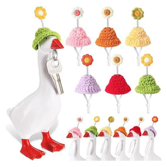 1 Set Goose Statue Mini Knitted Hat with Adjustable Strap Desktop Goose Crochet Cap