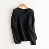 Women's V-Neck Cashmere Pullover Sweater - Loose Fit, Long Sleeve, Versatile for Autumn & Winter.