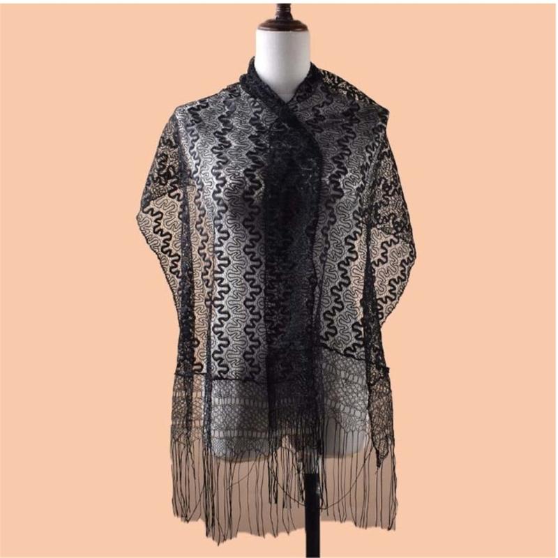 Womens Lace Scarf Stylish Soft Collar Neck Wrap Lady Thin Fringed Shawl Soft Exotic Thin Scarf