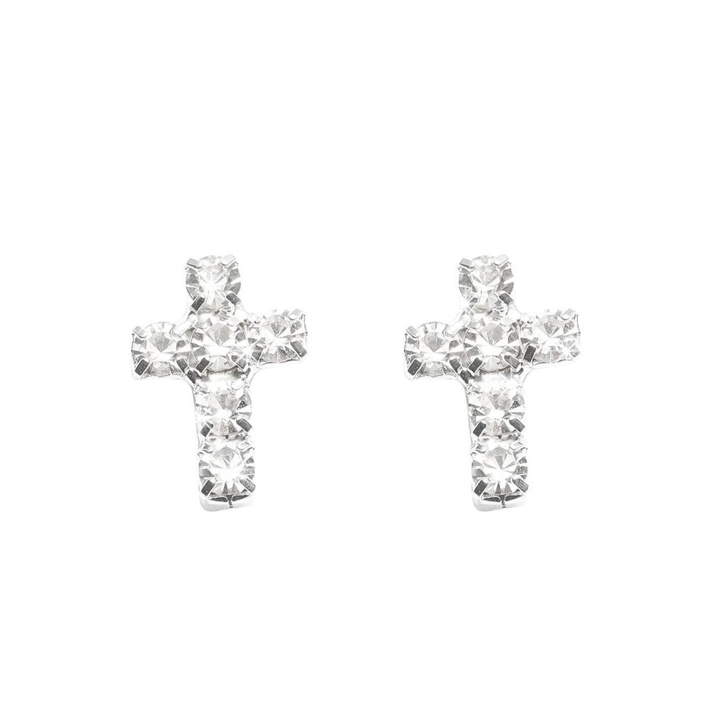 All-Copper Rhinestone Cross Stud Earrings for Women