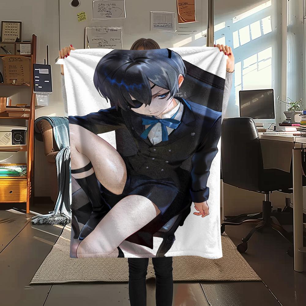 1PC Black Butler Print Flannel Blanket, High Quality All Seasons, Home Decor, Warmth and Comfort, Perfect for Christmas Gifts