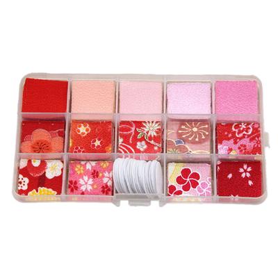 ENN LLC Chirimen Set with Flower Craft 14 10 Pieces Each Red Box Fabric, Pre-Cut Base, Scraps, Colors, (Celebratory Set)