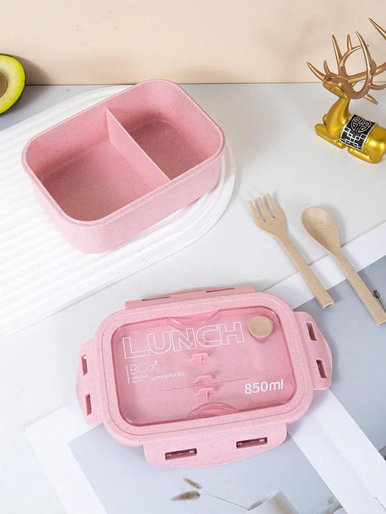 1pc Lunch Box, Lunch Box, Office Worker's Day Solid Color Square Shaped, Sealed with Tableware, Microwave Oven Meal Box
