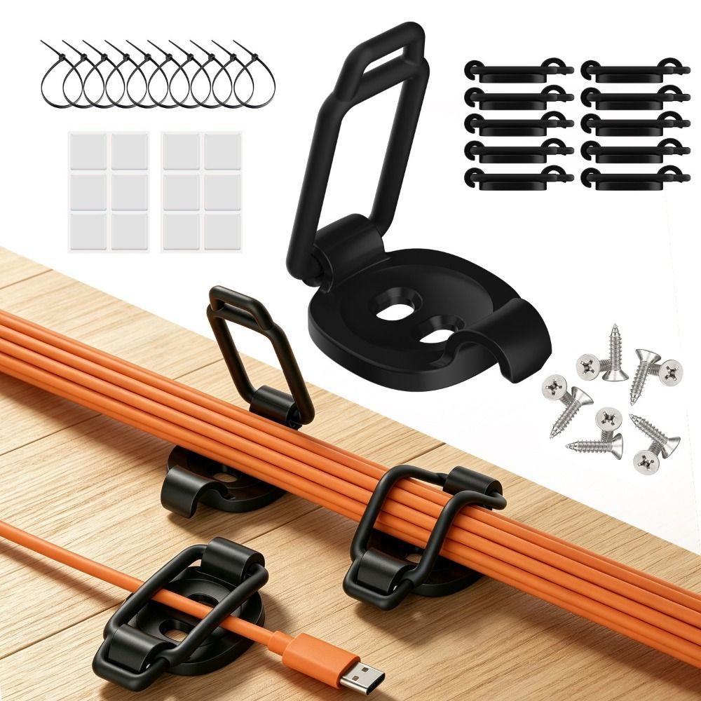 10 Pack Self-Adhesive Desktop Cable  Management Elastic Cord Organizer Cable Clips  Indoor