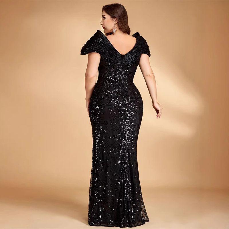 Plus-Size Foreign Trade Long Dress, New European and American Style Sequin Dress, Evening Gown for Parties