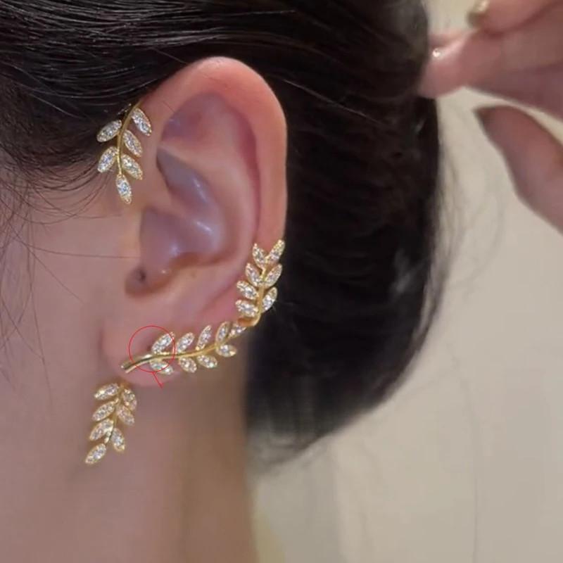 Silver Plated Metal Leaf Butterfly Clip Earrings for Women Ear Clips  Sparkling Zircon Ear Cuff Fashion Jewelry