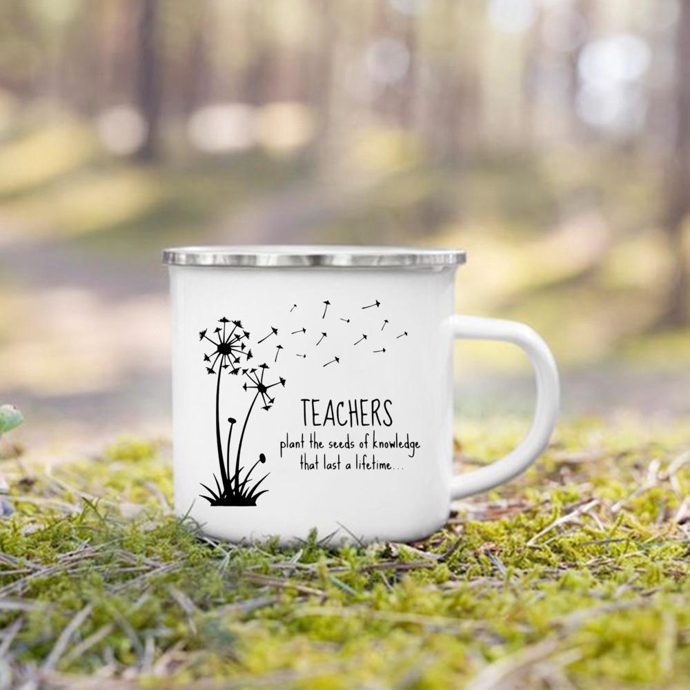 Teacher knowledge printed coffee mugs enamel drink cup handle breakfast cup dessert simple office water mug teacher's day gifts