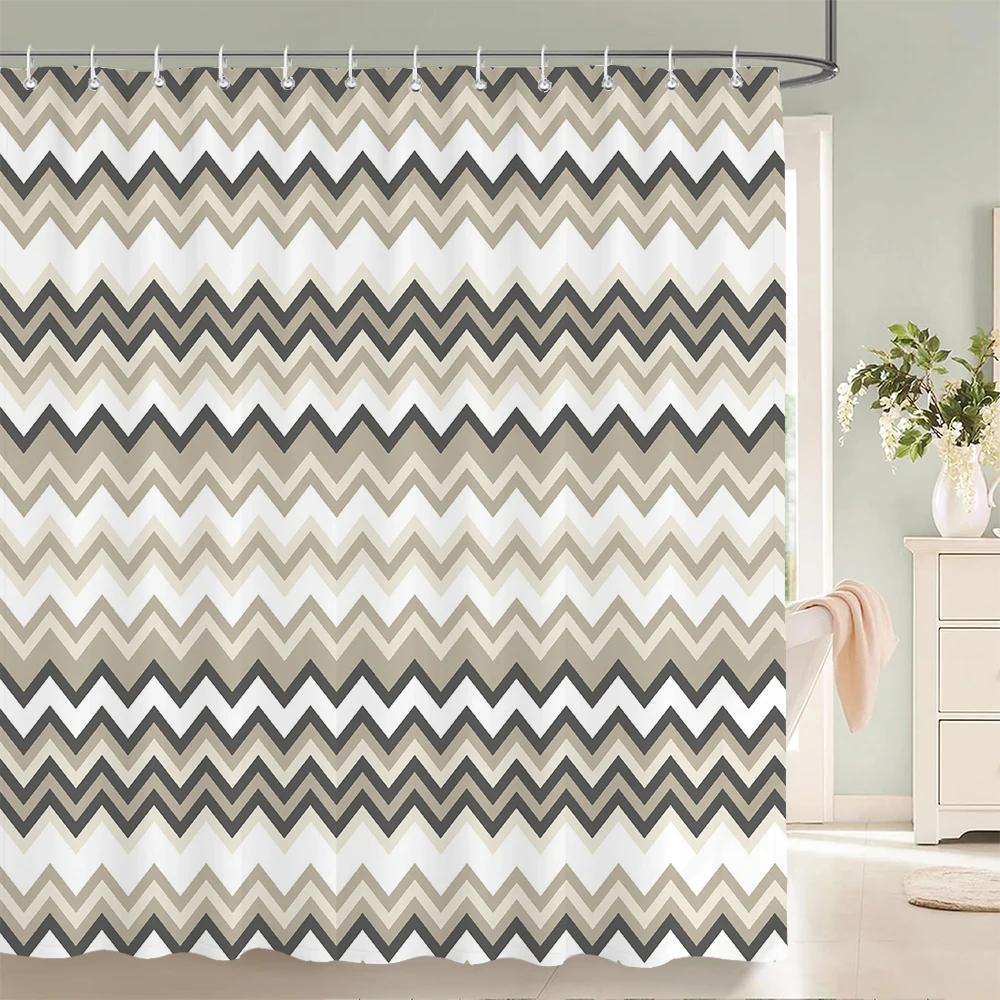 1 Pcs Shower Curtain Color Stripe Printed Bathroom Curtain Polyester Cloth Waterproof Home Decoration Curtain with Hooks