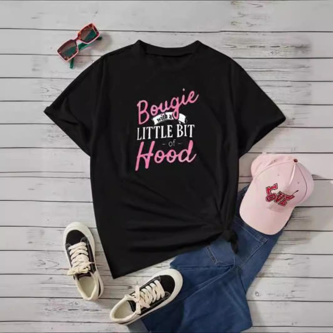 

European and American spot printed crew neck T-shirt spring and summer casual short-sleeved crew neck top short-sleeved women s T-shirt 5XL чорний