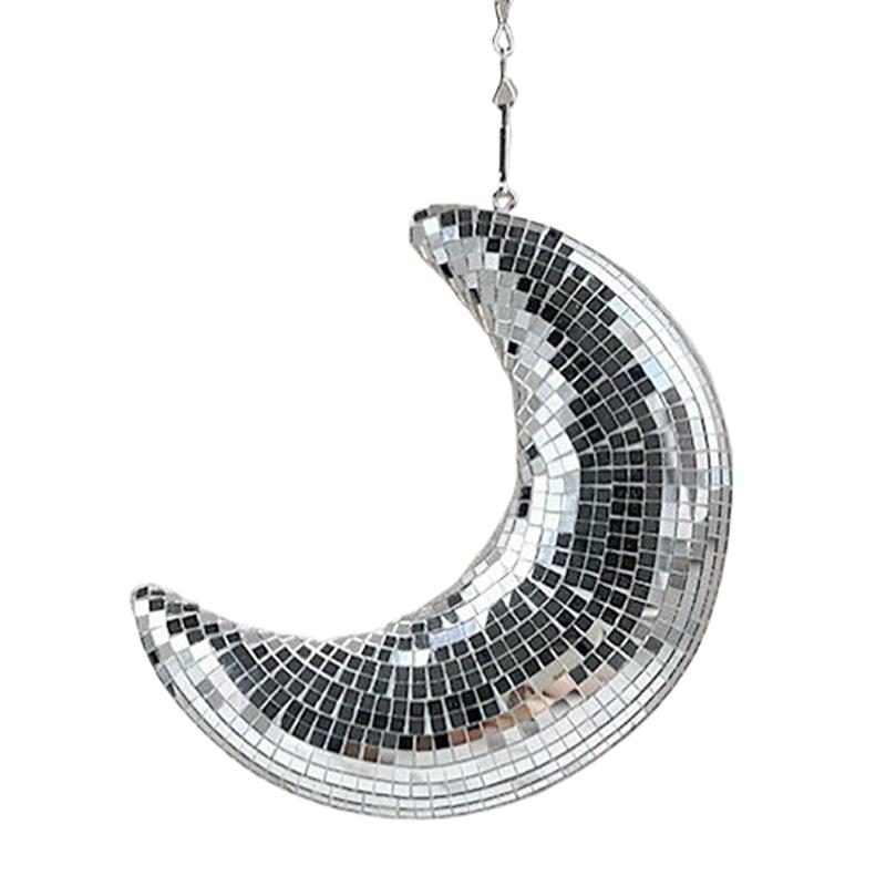 

Диско-шар в форме луны, подвесное украшение, блестящий стеклянный зеркальный шар, отражающая луна, подвеска для свадебной вечеринки, украшение для бара