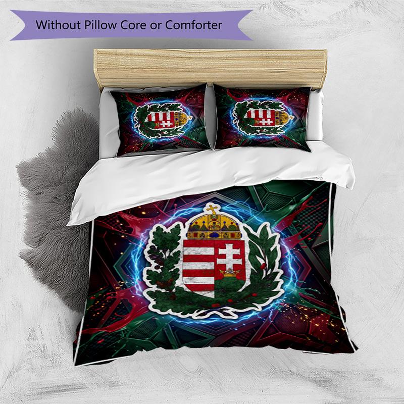 Set Biancheria da Letto Stampata Calcio Ungheria 3 Pezzi Copriletto Traspirante Accogliente come Regalo per Inaugurazione Casa o Festa