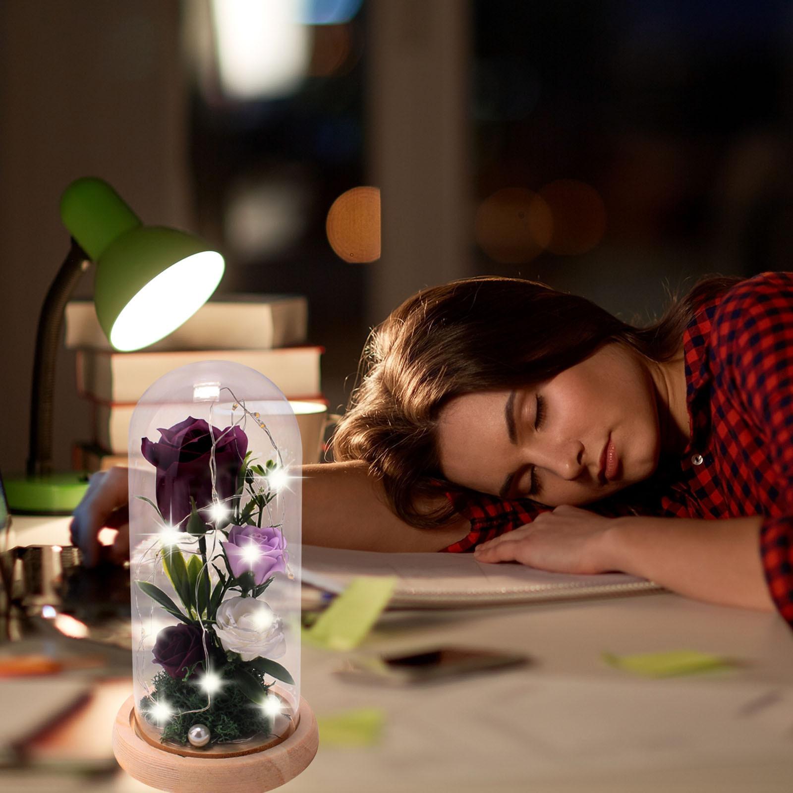 

Подарок на День святого Валентина, светодиодная стеклянная крышка, светящаяся в темноте, роза - уникальный подарок фиолетовый