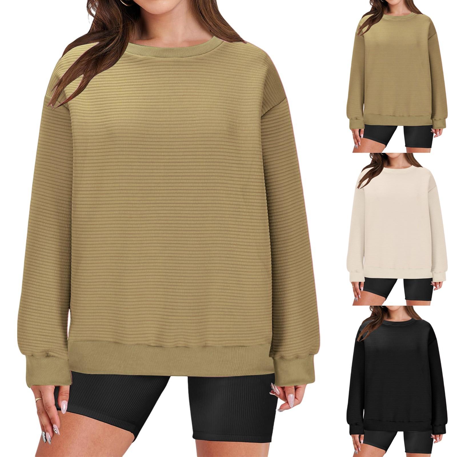 

Women s Sweater Casual Crewneck Long Sleeve Pullover Tops Soft Shirts M коричневый