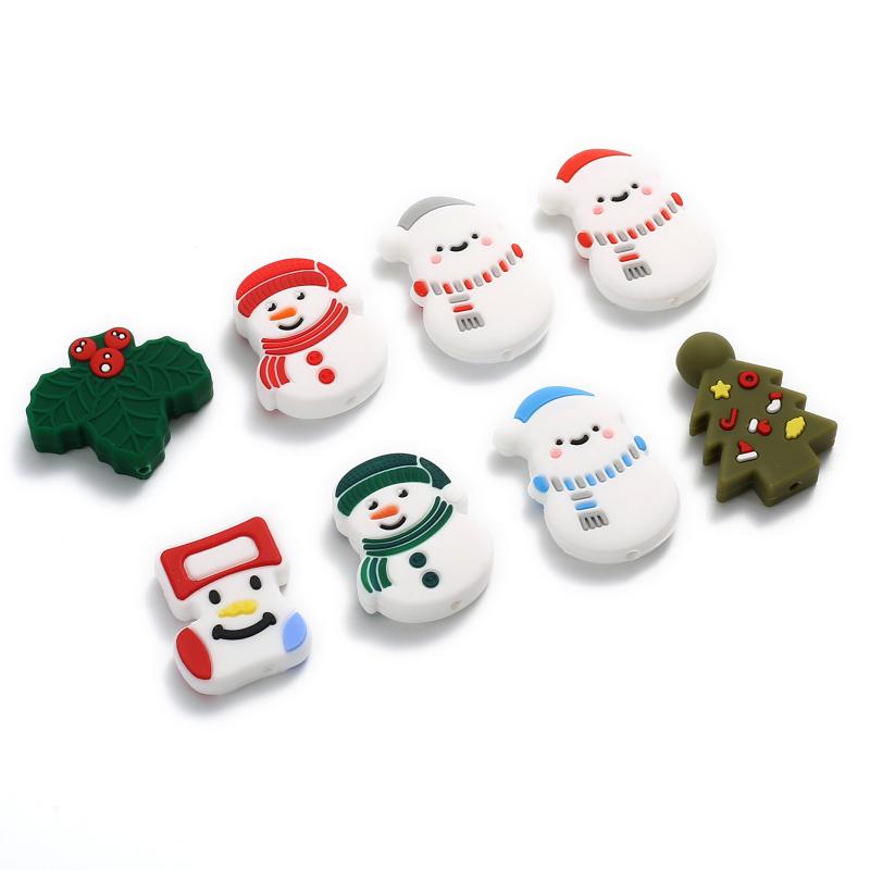 10pcs New Christmas Santa Snowman Silicone Beads For Jewelry Making DIY Pacifier chain Clips Teether Beads Christmas Gifts