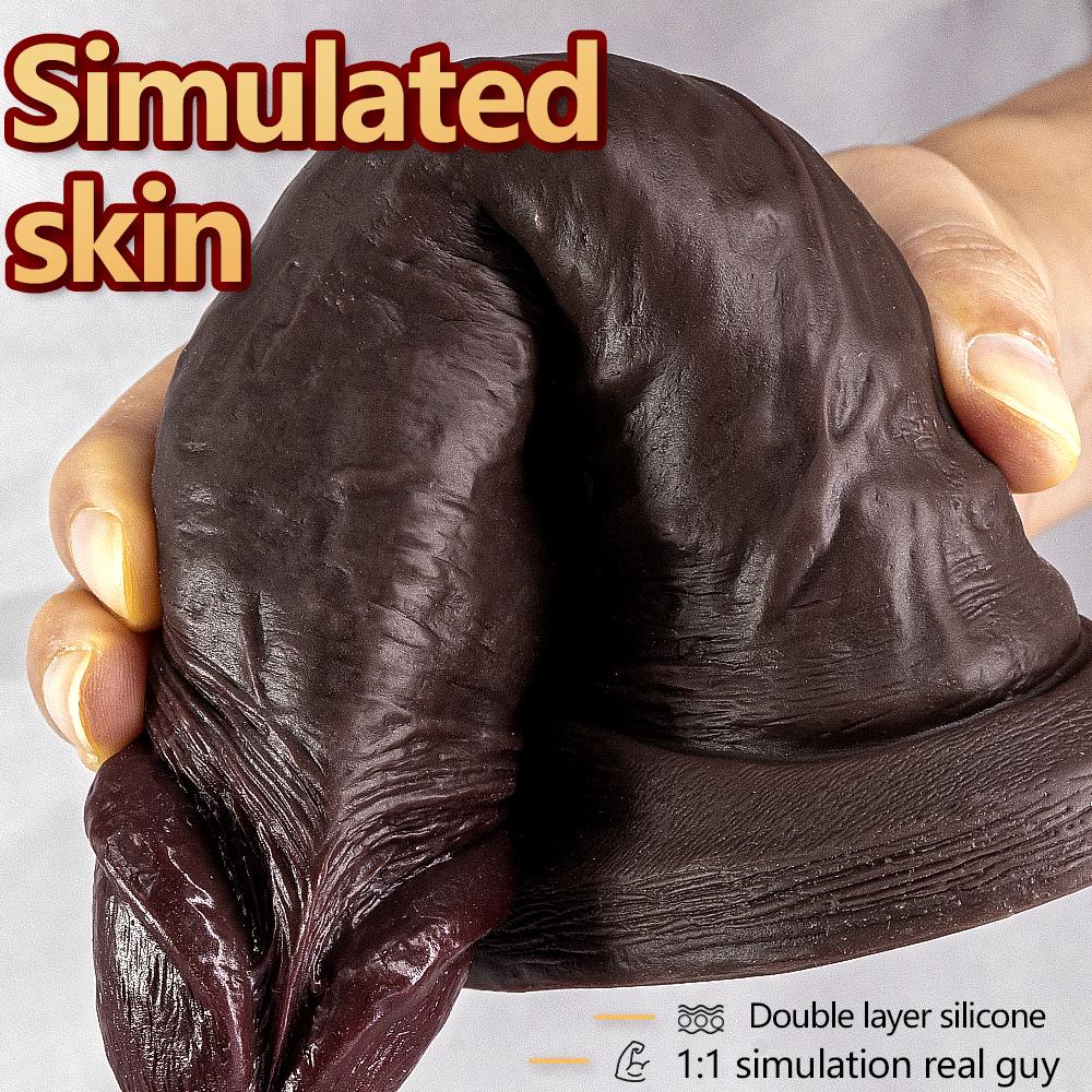 Super Soft Black Tendons Thick Artificial Phallus Female Dildo Liquid Silicone Female Masturbator Sex Toy