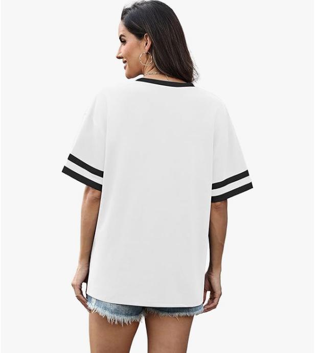 2026 Women's V-Neck Striped Color Block Loose Casual Sports Top