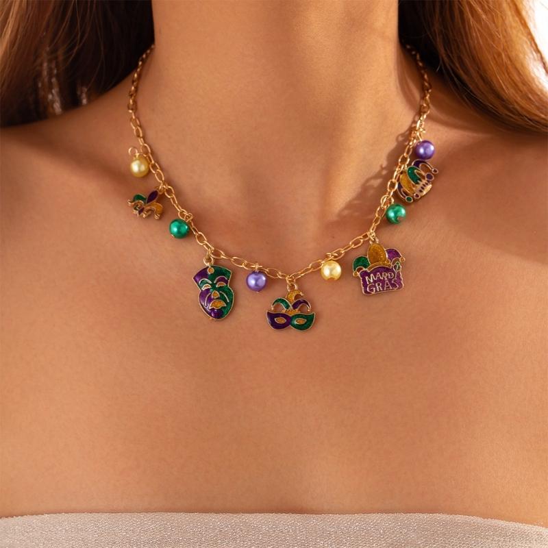 Unique Mask Necklace with Oil Drip Finish Delicate Charm Necklace Fashion Collarbone Chain Perfect for Fashion Lovers