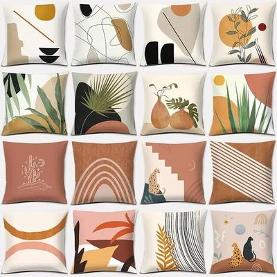 Warm Color Geometric Series Double-Sided Printed Pillow Cover Short Plush Suitable Living Rooms Bedrooms Throw Cushion Cover