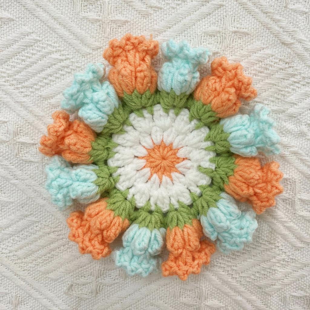 Colorful Handmade Crochet Threedimensional Petal DIY Splicing Bags Clothes Insulated Coaster Cotton Thread Cup Pad Decor Cup Mat
