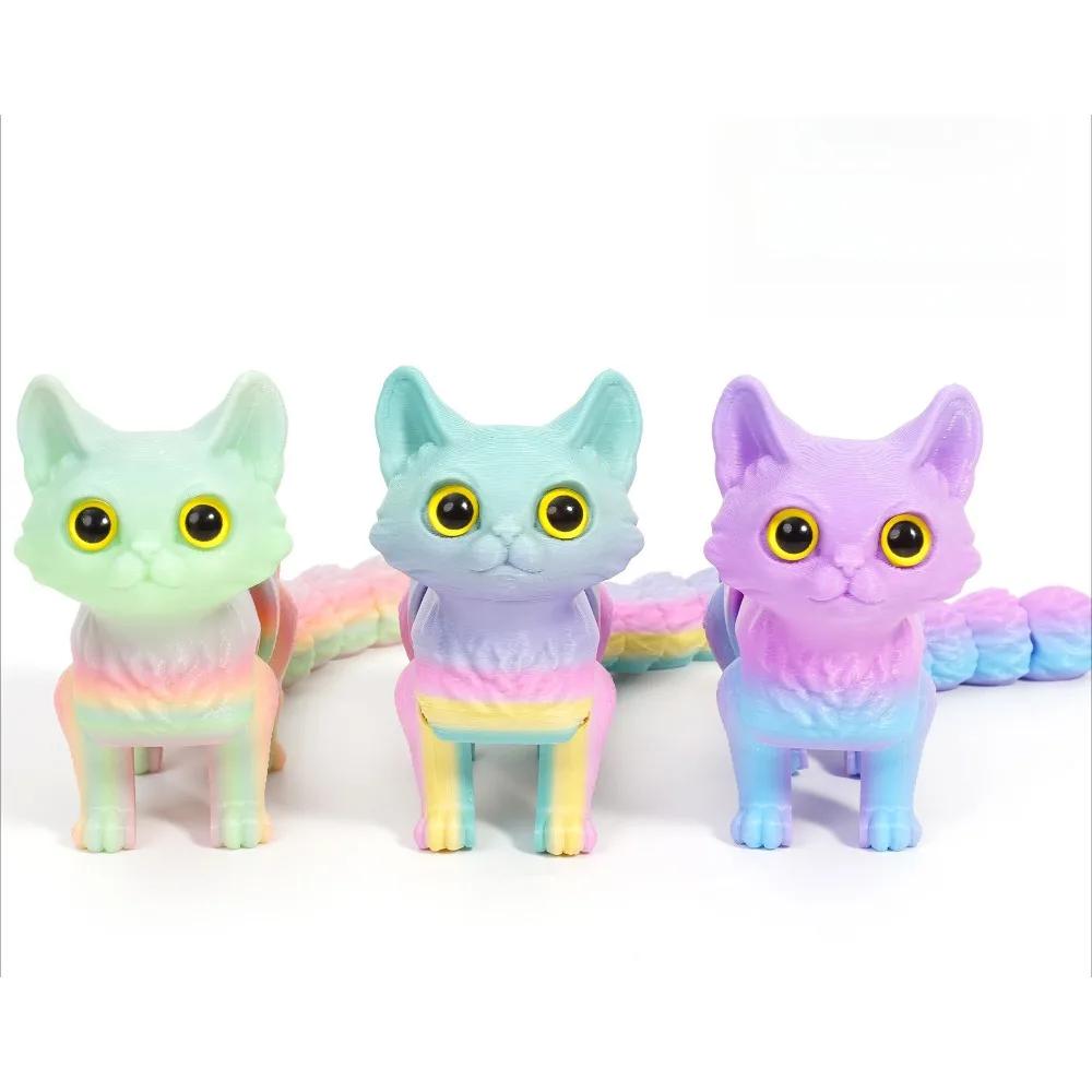 3D Printed Cute Cats Fidget Toys Tail Joint Movable Kawaii Kitten Room Decor Car Decoration Desktop Decorations Gifts To Friends