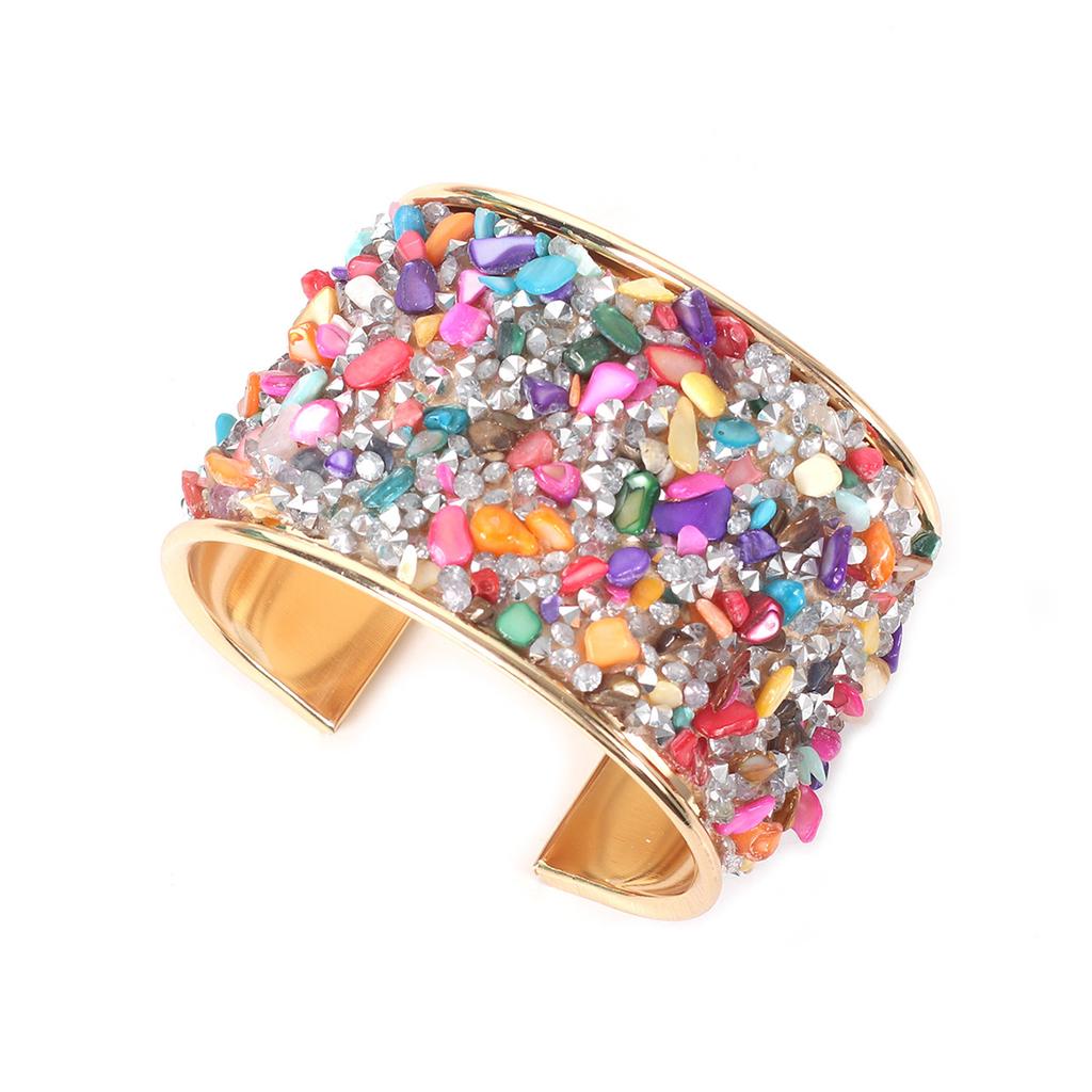 European and American fashion performance wide bracelet tide, retro color gravel C-shaped open bracelet
