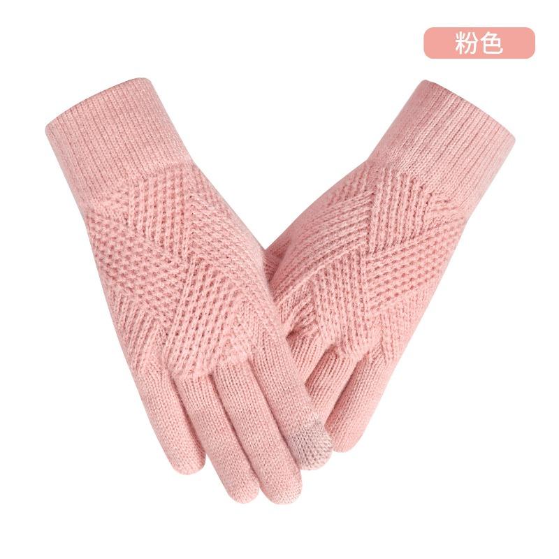 New Women's Touch Screen Gloves Thickened Knitted Gloves Warm and Cold-proof Simple Plush Wool Gloves Can Touch the Screen