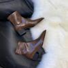 Pointed Toe Women Ankle Boots Fashion Thick Heel Slimming Short Booties Vintage Soft Leather Ladies Shoes Street Style Footwears