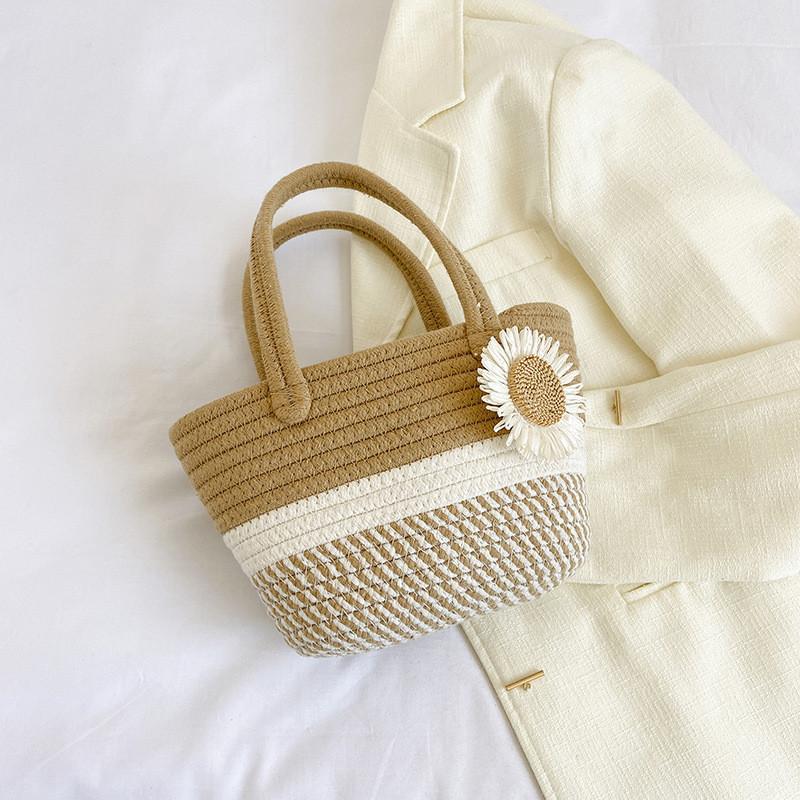 

Unique Street Style Woven Bucket Bag For Women With Colorful Bowknot And Soft Texture Woven Khaki