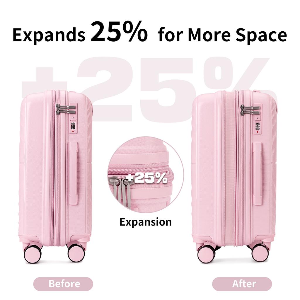 Lightweight Luggage Sets 3 Pieces Carry On Luggage Expandable PP 20 inch Suitcases with Wheels Pink