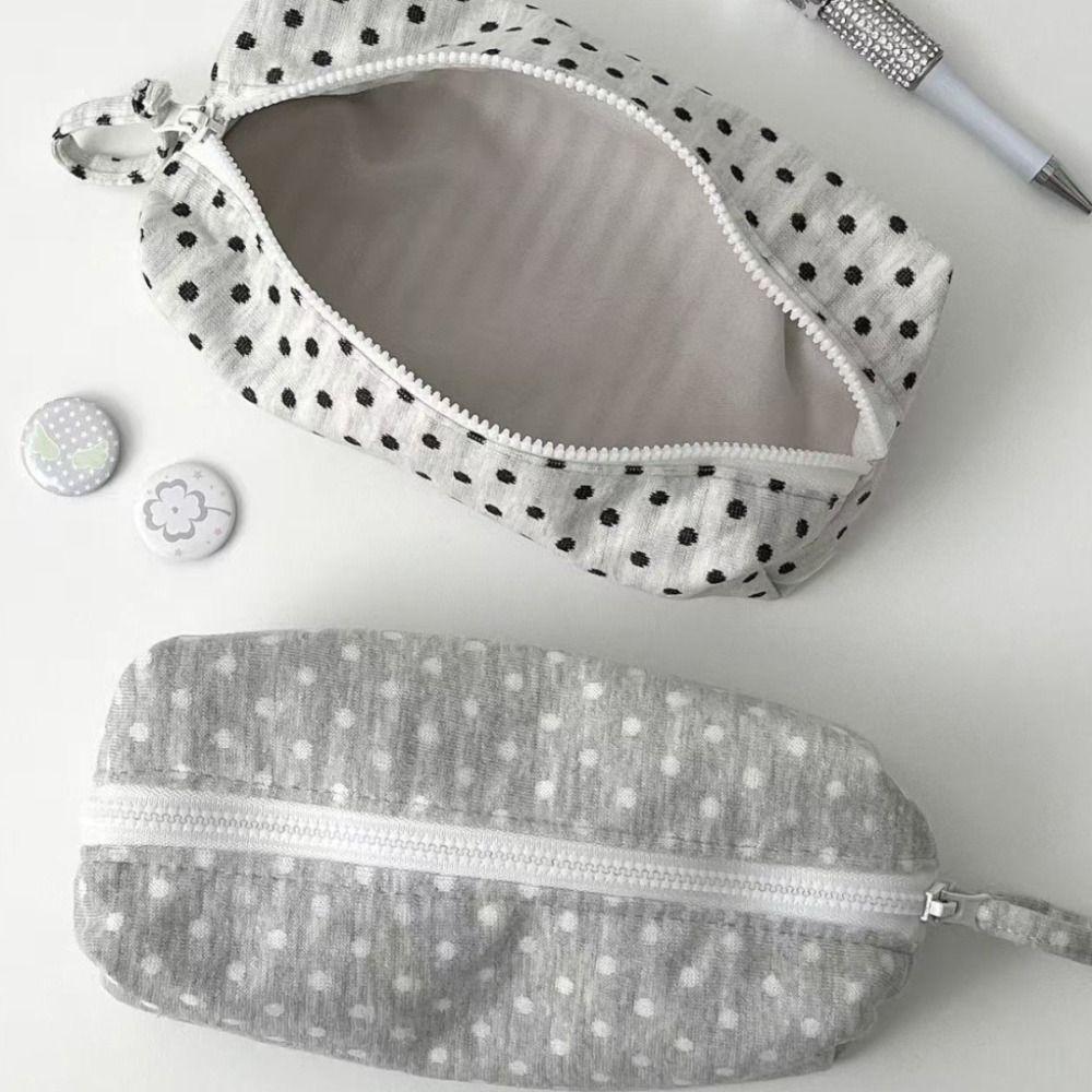 INS Multi-functional Polka Dot Design Pencil Case Large-capacity Soft Touch Stationery Pouch Stationery Storage Bag Students
