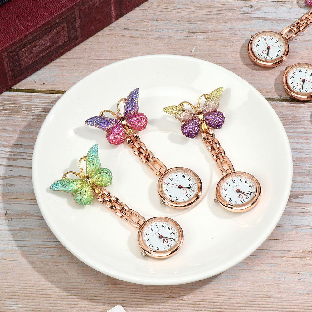Lovely Doctor Pendant Pocket Watch Quartz Clock Butterfly Shape Nurse Watch