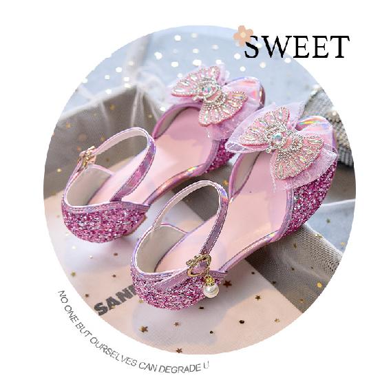 Children's High-heeled Crystal Princess Shoes with Sequins for Girls, Suitable for Stage Performances and Shows