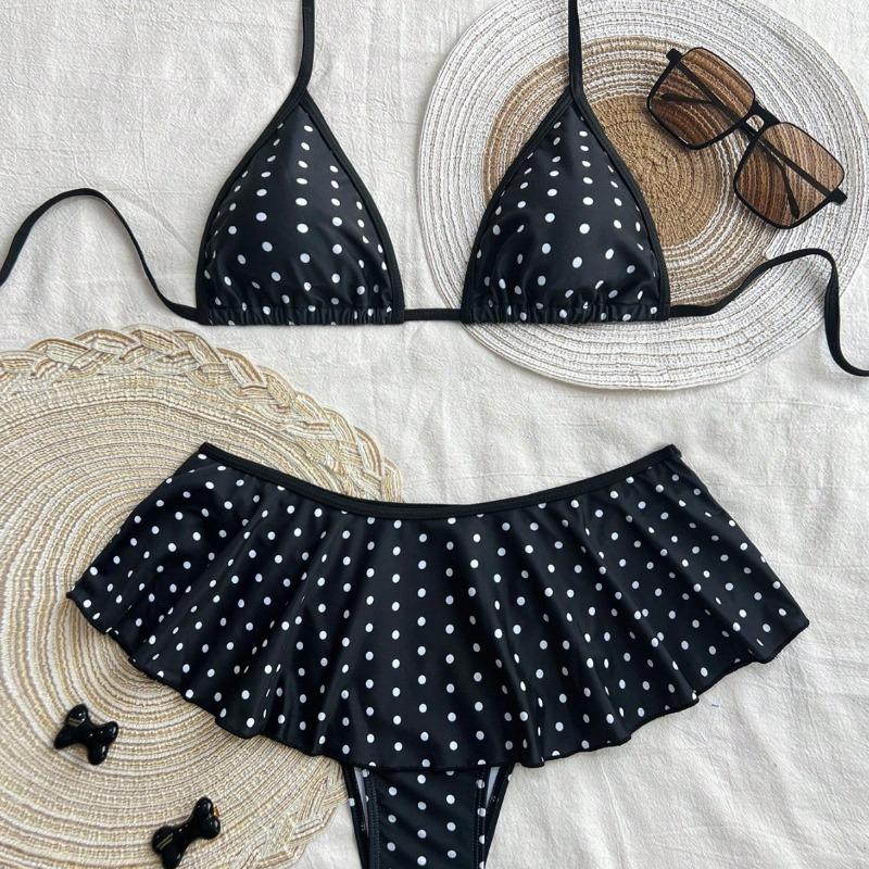 Nuovo Bikini a Triangolo Diviso Europeo e Americano con Stampa Leopardo e Gonna a Pezzi, Sexy Senza Schiena con Laccetti, Costume da Bagno per Donna