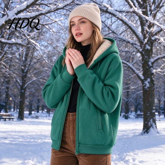 Lamb Velvet Lined Hoodie Unisex Full Zipper Sweatshirt Coat Fleece Autumn Winter Casual Long Sleeve Pullover Hoodie Hood Outerwear for Daily