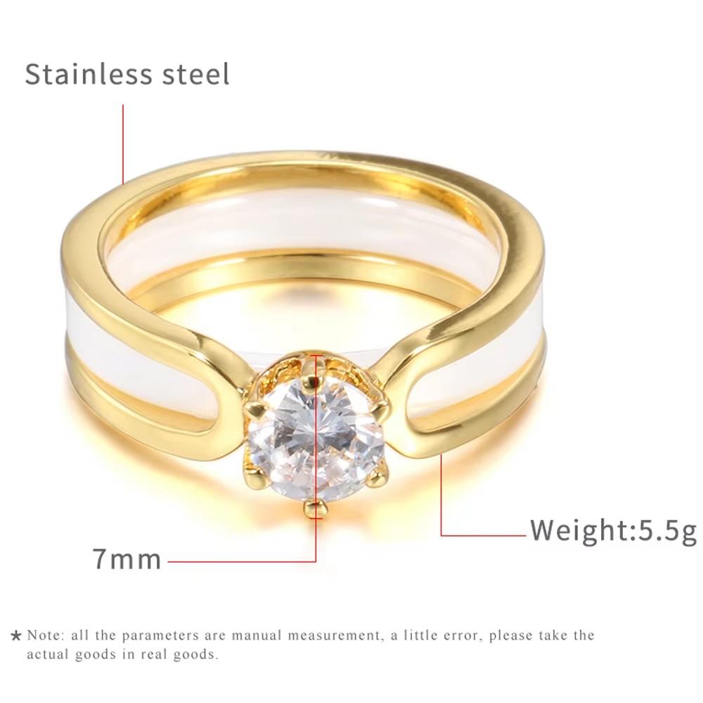 2Pcs Detachable Stackable Couple Rings 316L Stainless Steel Ceramic Inlay Artificial Zircon Womens Wedding Daily Jewelry