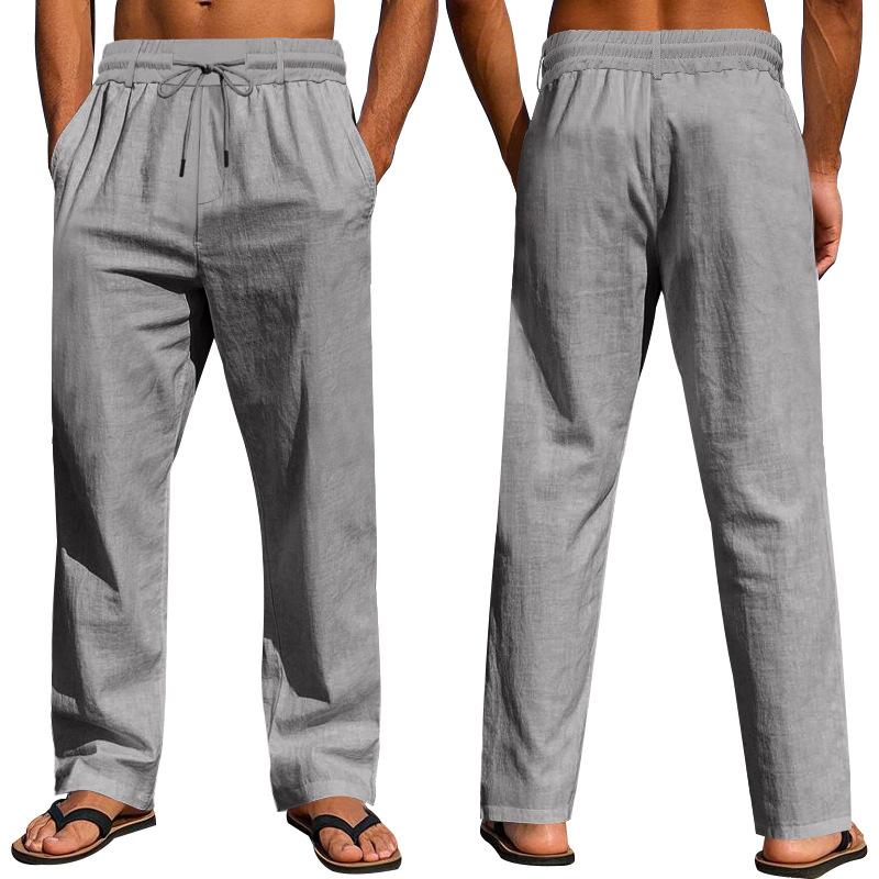 Herren Casual Leinen Atmungsaktiv Bequem Locker Kordelzug Strand Trainingsanzug Hose für Herren