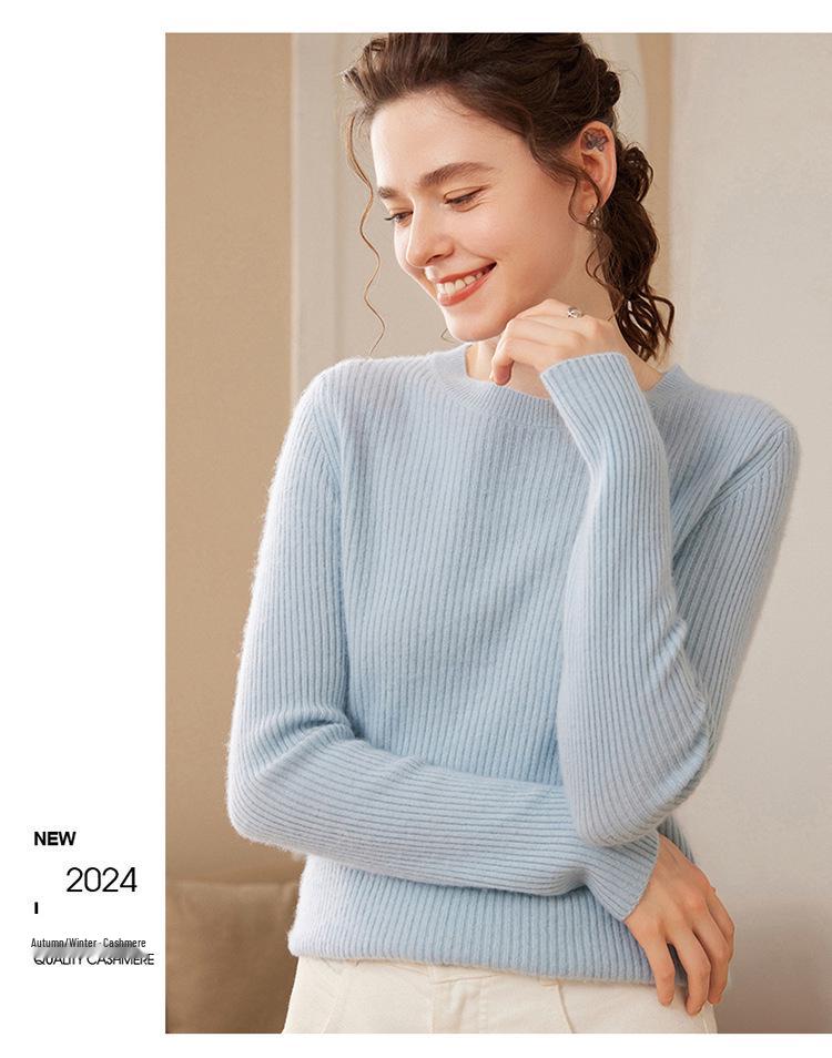 Women's Slim Fit Cashmere Sweater: Autumn/Winter Fashion Round Neck Knitted Pullover