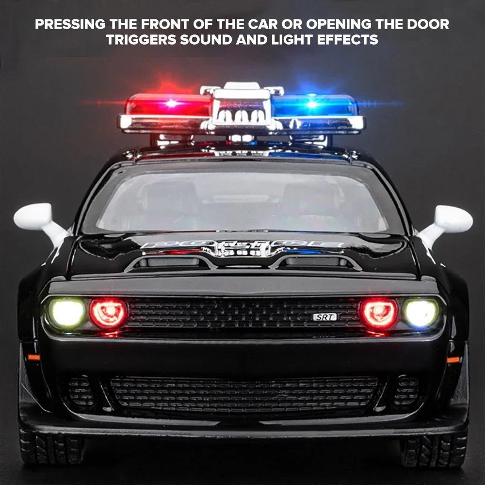 1/32 Dodge Hellcat Police Car Models Toys Alloy Diecast Simulation Scales Pull Back Moodel with Sound Light Car Toys for Boys