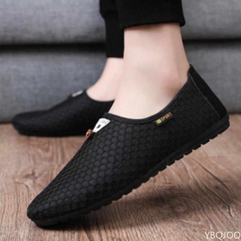Men's Summer Shoe Trend Canvas Breathable Casual Versatile Mesh Flat Bottom Bean Shoe Set Sneakers Loafers Zapatos De Hombre