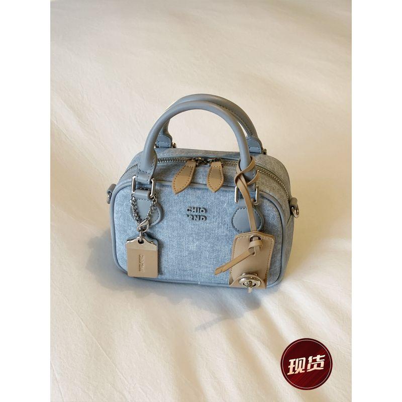 

South Style Chio2nd Vigorous Morning Pillow Bag Denim Blue for Women Handbag Small Carrying Bag Shoulder Messenger Bag