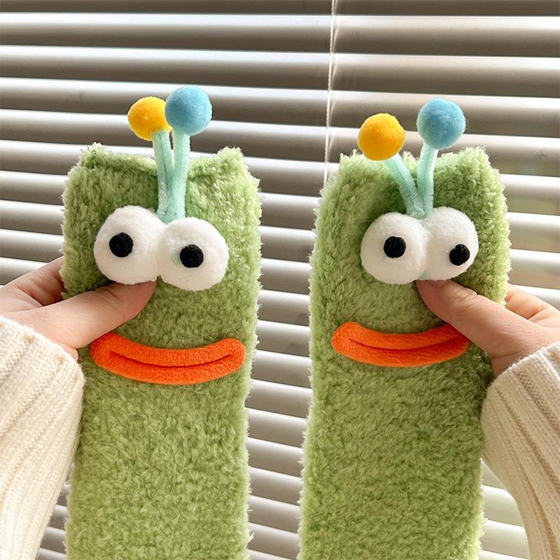 Ugly Cute Funny Socks Women's Medium Tube Socks Autumn and Winter Floor Sleeping Socks Coral Fleece Home Hair Fluffy Cute Warm