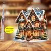 2D Flat Christmas House Acrylic Desktop Decoration, Colorful Lights, Flower Garlands, Colorful Balls, Christmas Tree, Snowman, Suitable for Wall Decor