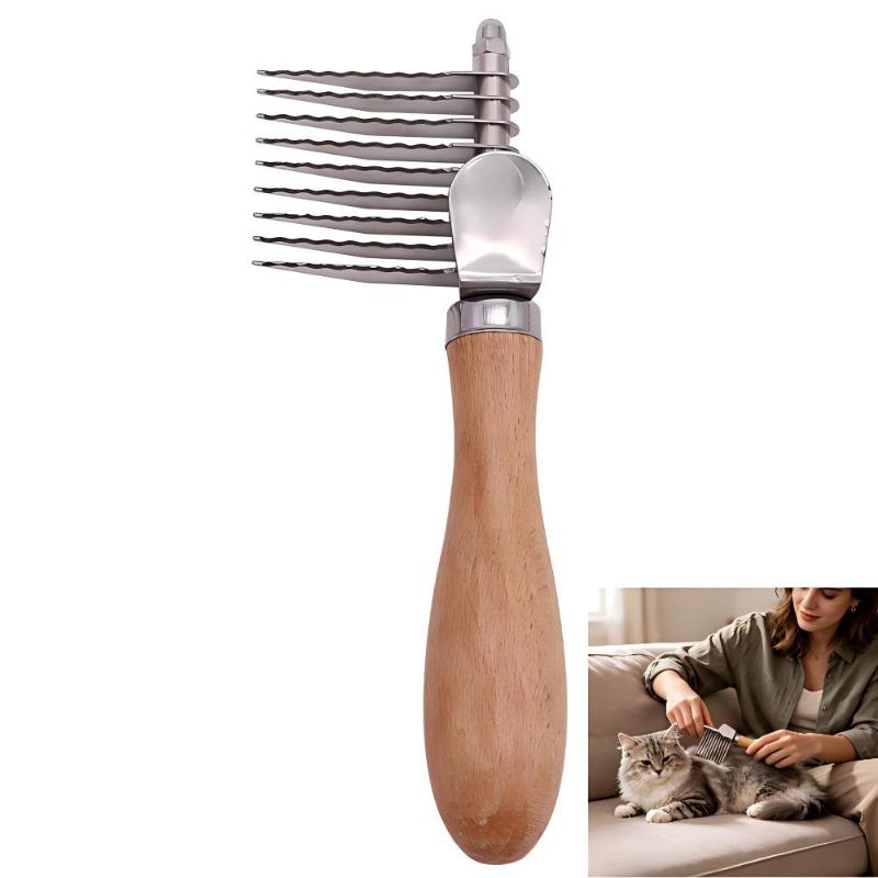 Dog And Cat Dematting Brush & Undercoat Rake, Professional Pet Dematting Comb With Wood Handle, Stainless Steel Deshedding Tool
