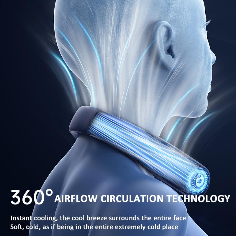 2024 New 5 Gears Wearable Neck Fan Portable Air Conditioner Bladeless Neck Fan Rechargeable Air Cooler With LED Display Screen