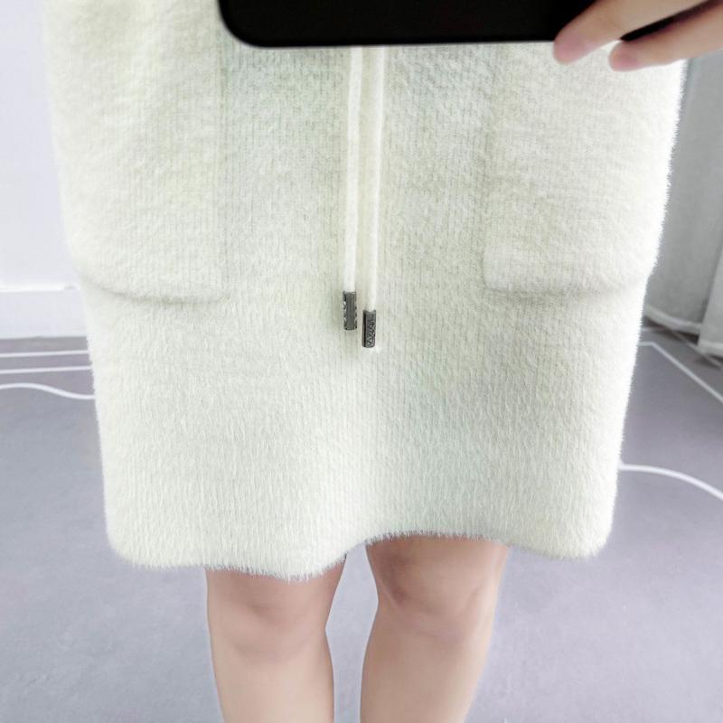 Faux Mink Knitted Waistcoat Spring and Autumn Mohair V-neck Vest Knitting Versatile Sleeveless Mid-length Casual Women's Dress