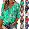 Women's Retro Floral Print Blouse with Ruffle Three-Quarter Sleeves and Tie Front