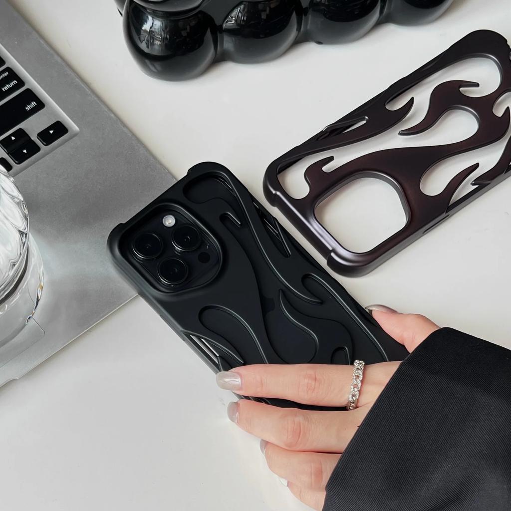 3D Flame pattern Phone Case for iPhone 16 15 13 12  ProMax 11 14 Plus Fashion Hollow Slim Shockproof Protective soft Cover
